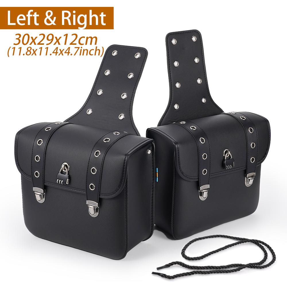 2pcs Universal PU Leather Motorcycle Saddlebag Side Tool Luggage Package Saddle for Honda/Suzuki/Kawasaki/Yamaha Black
