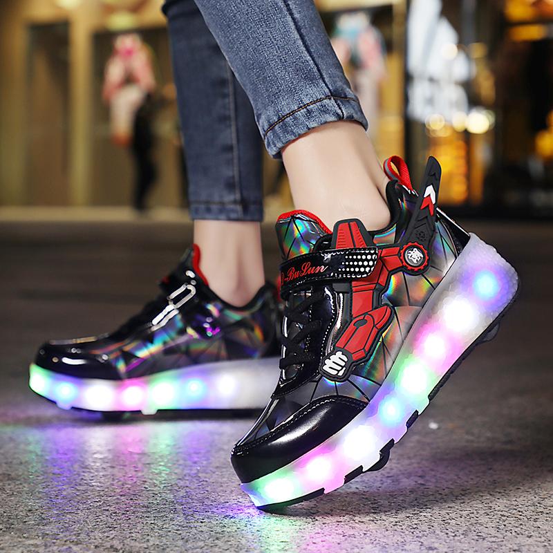 Pantofi sport cu lumină LED USB pentru copii Copii Patine cu rotile Roți Pantofi pantofi sport strălucitori