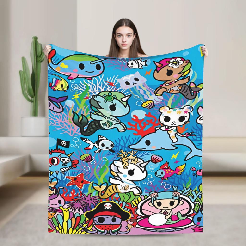 T-Tokidoki-S Warm Soft Blanket Decorative Plush Throw Blanket Street Trend Couch Chair Flannel Bedspread Sofa Bed Cover