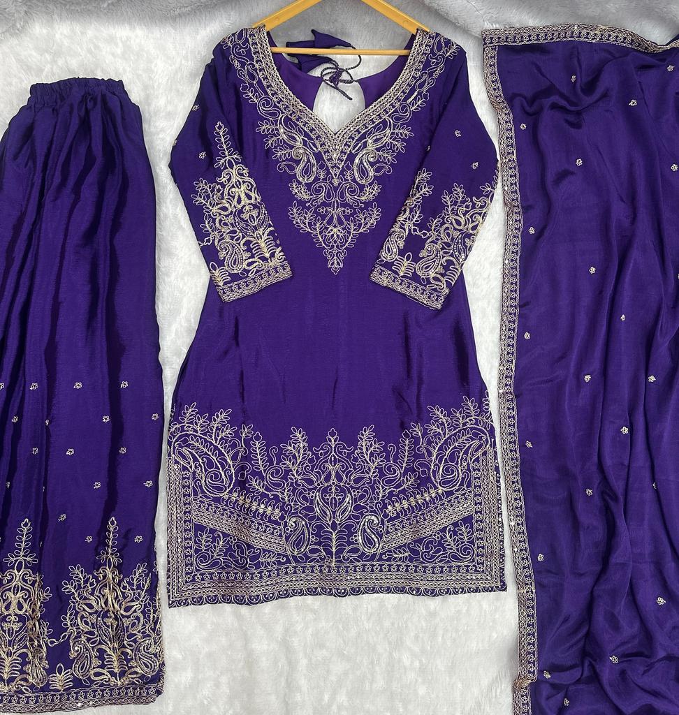 Women Designer Chinon Silk Sharara Salwar Suit Indian Bollywood Salwar Kameez Palazzo Set