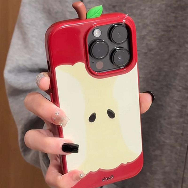 Korean Style 3D Red Apple Core Appearance Case Suitable For Apple 16 15 14 13 12 11Por Max Creative Anti Drop Phone Case