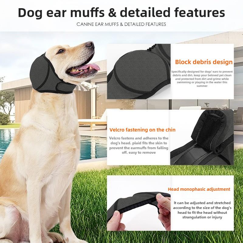 Pet Dog Ear Muffs - Summer Swimming Waterproof Headgear Noise Reduction & Soundproofing Anti-Fright Emotional Calming Headgear