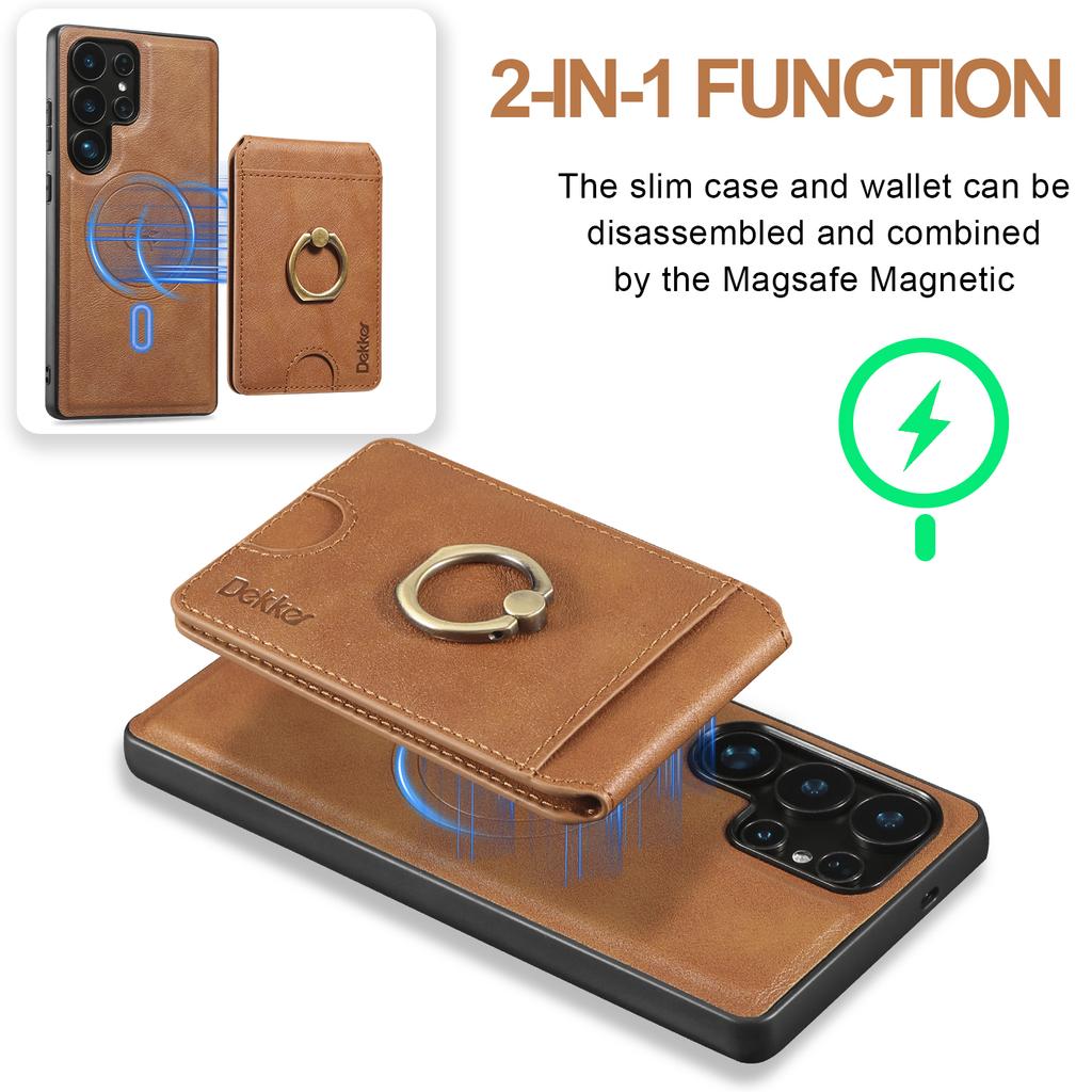 In 1 Detachable Magnetic Card Solt Wallet Leather Case For Samsung Galaxy S25 Ultra S24 Plus S23 A36 A16 A55 A35 A15 Ring Holder