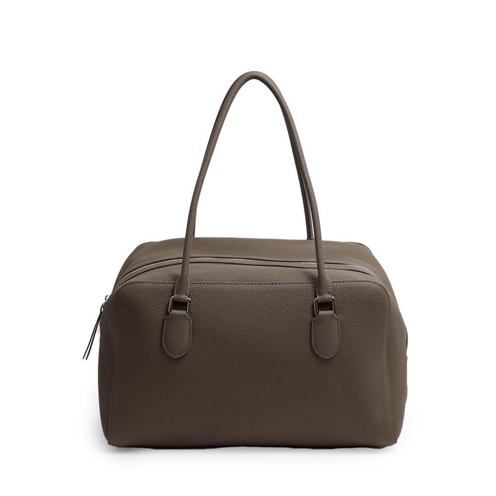 2026 Top-grain Cowhide Boston Bowling High-end Genuine Leather Women's Bag, Large Capacity Handbag, Pillow Bag
