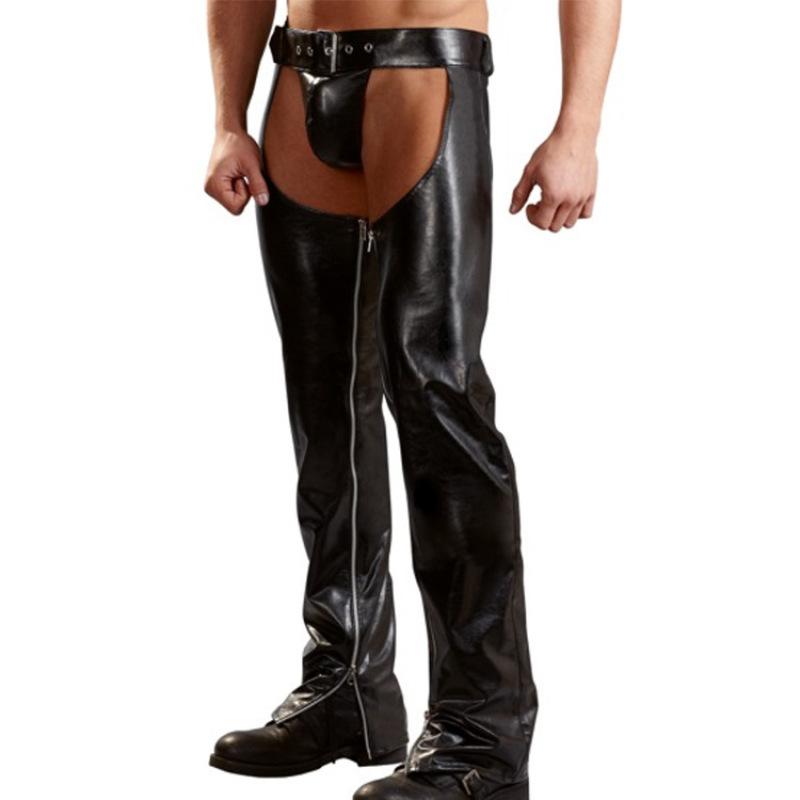 Men's Sexy Pants Sex Role-Play Buckle Belt Hollow Out Zipper Dancing Nightclub Gay Erotic Underwear