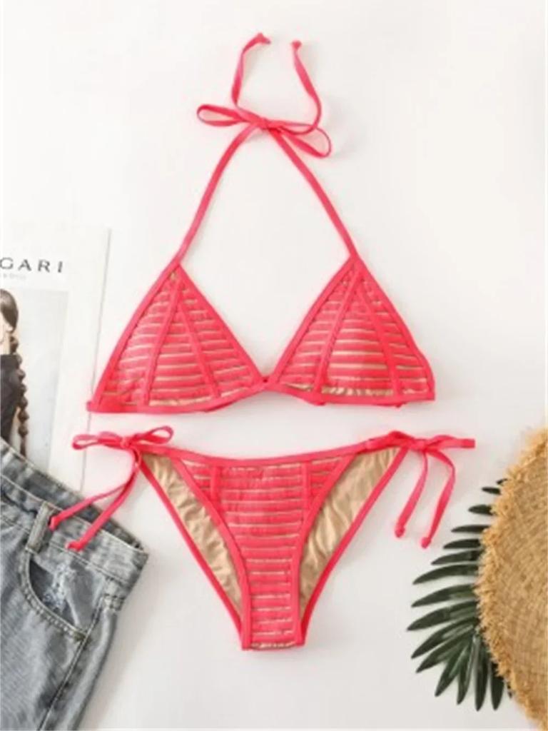 Black Sexy Micro Bikini Triangle Swimsuit Punk Swimwear Halter String Women Trend Two Piece Beach Thong Bathing Suit Bikinis Set