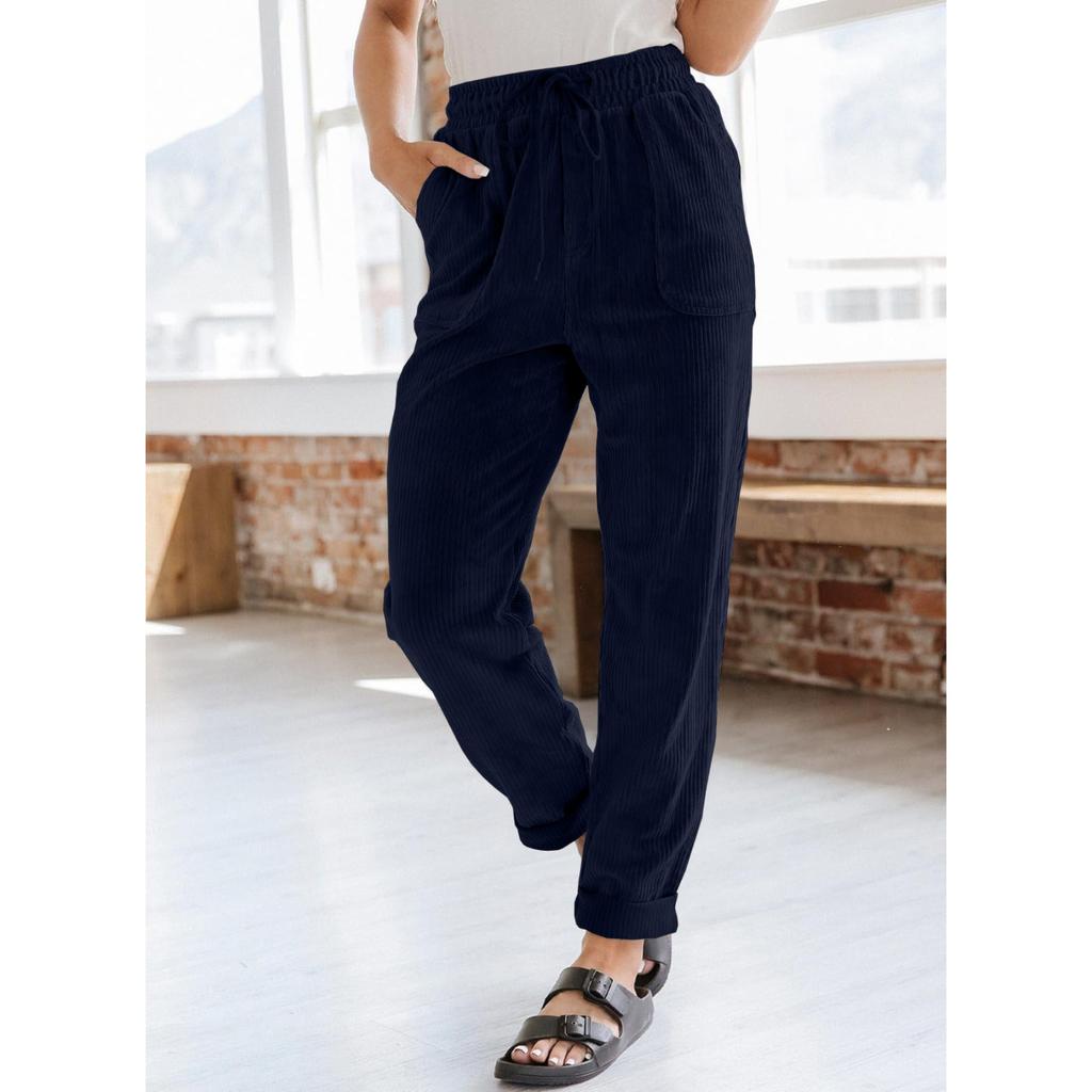 Women's Mid Rise Loose Fit Wide Leg Long Corduroy Pants Casual Winter Trousers