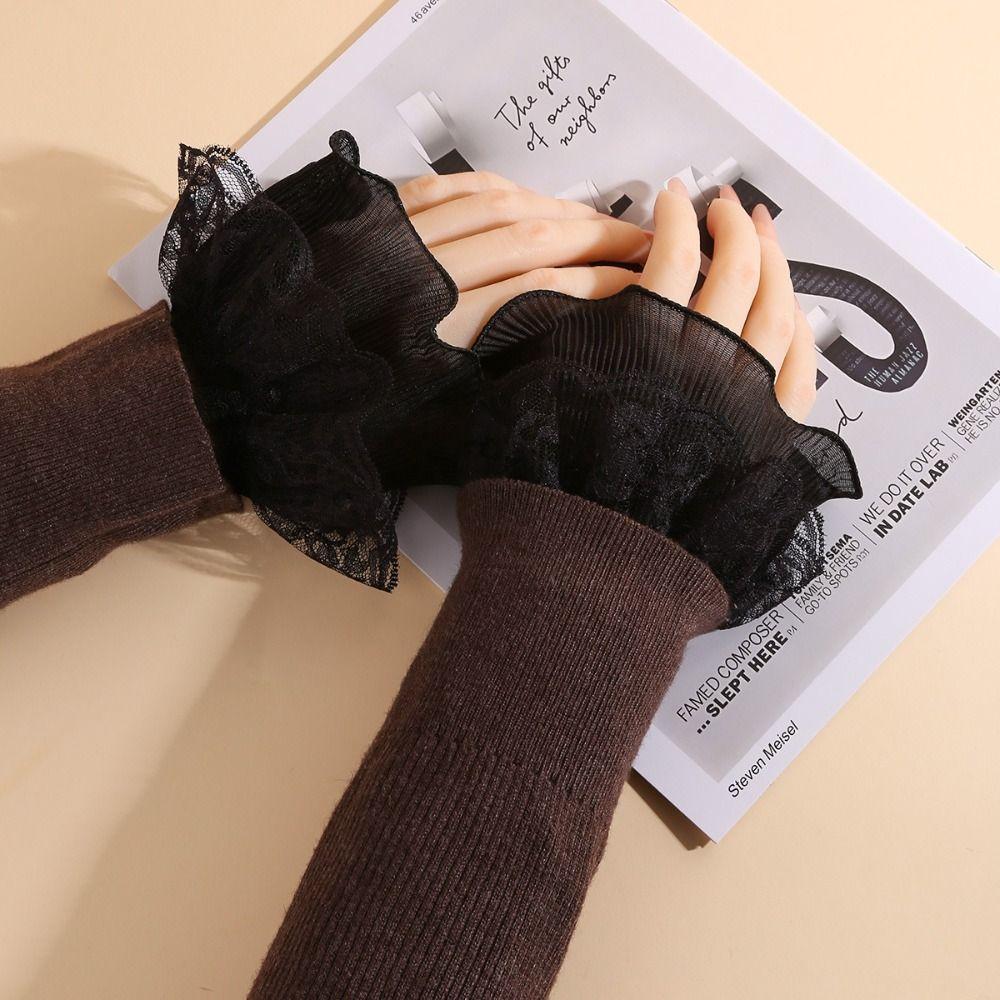 Multilayer Ruffle False Sleeve Cuffs White Black Wrist Cuff New Sweater Cuffs
