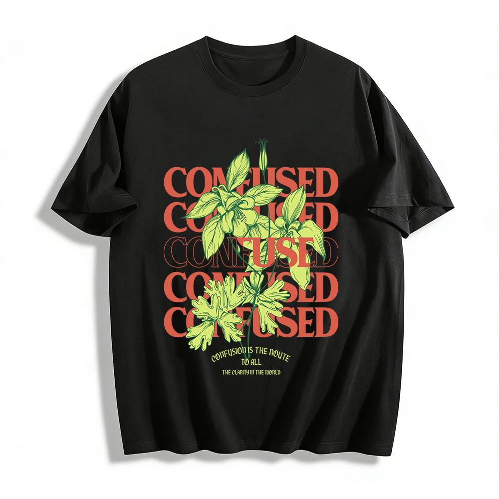 

Свитшот с запутанным цветочным принтом, винтажный, повседневный, нишевый, с коротким рукавом, из чистого хлопка XXS