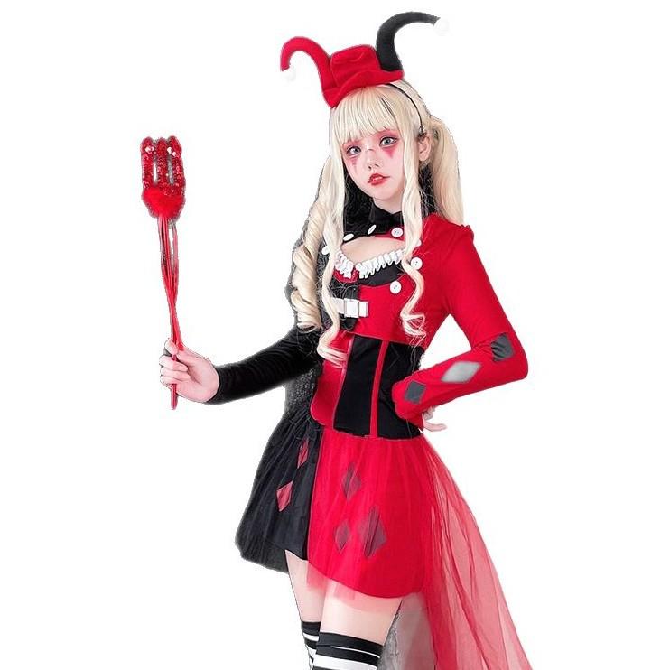 Damen Harley Quinn Clown Cosplay Kostüm Halloween Zirkusparty Kostüm Set