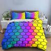 Regenbogen-Waben-Bettwäsche-Set, Farbverlauf schillernder Sechseck-Druck-Set mit 1 Bettbezug 2 Kissenbezügen Einzelbett Doppelbett King Queen
