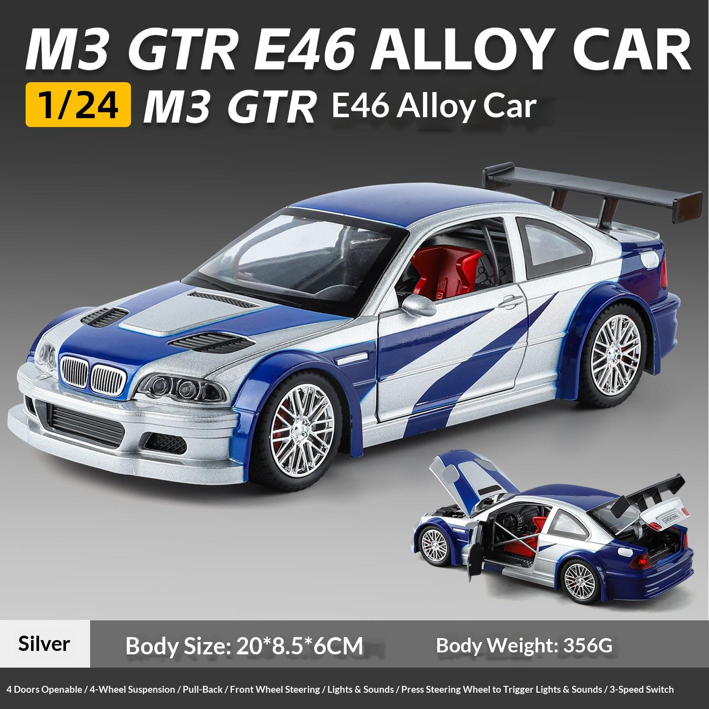 1/24 M3 Gtr E46 Legierung Druckguss Automodell Simulation Sound und Licht Rückzieher Jungen Spielzeugauto Schreibtisch Display Schmuck Geburtstag Geschenk gray