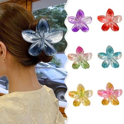 New Gradient Flower Hair Claw Clips Non-Slip Hair Clips for Women Cute Shark Clips Hawaiian Hair Flower Clip Large Plumeria