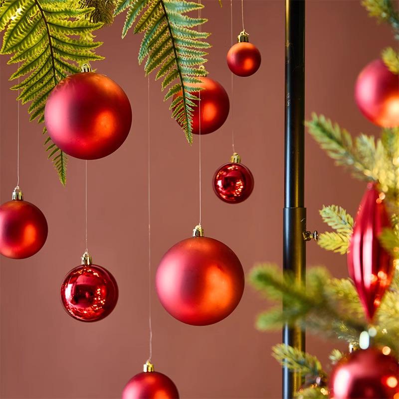 Red Christmas Balls 3-10cm: Electroplated Plastic Tree Ornaments for Festive Atmosphere