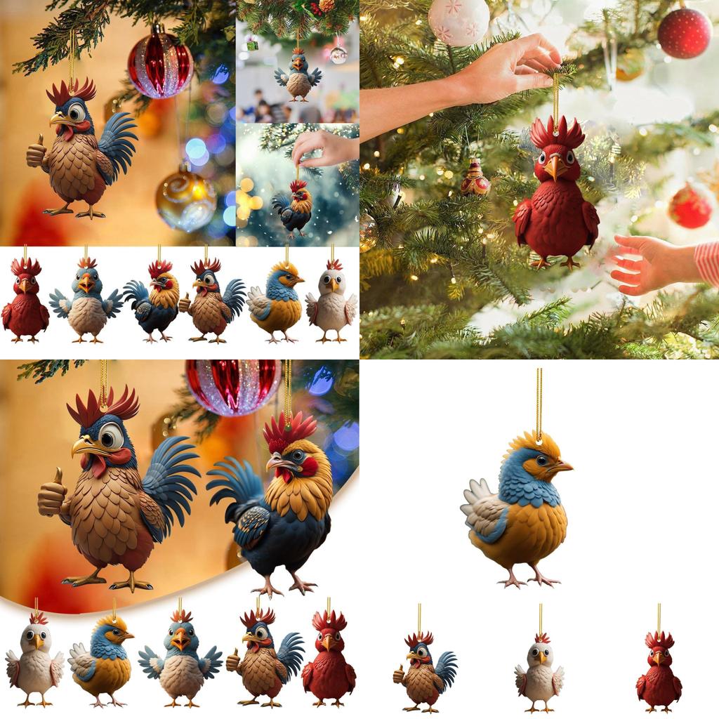 Schattige Acryl Kerst Cartoon Kip Auto Hanger Voor Feestelijke Vakantie Decoratie