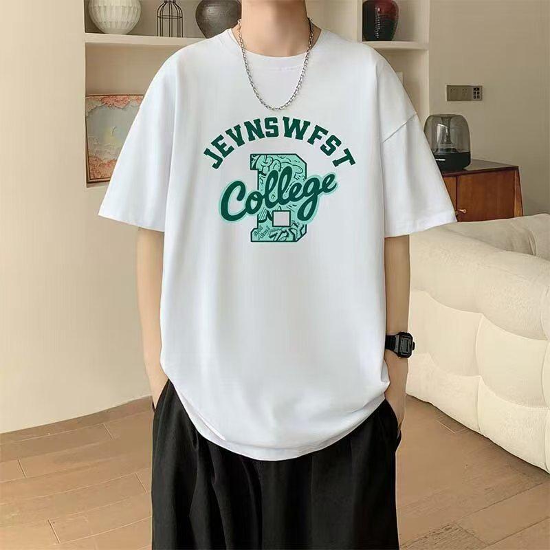 

White Men s Heavyweight Cotton Half Sleeve Graphic T-Shirt - Summer American Style XL