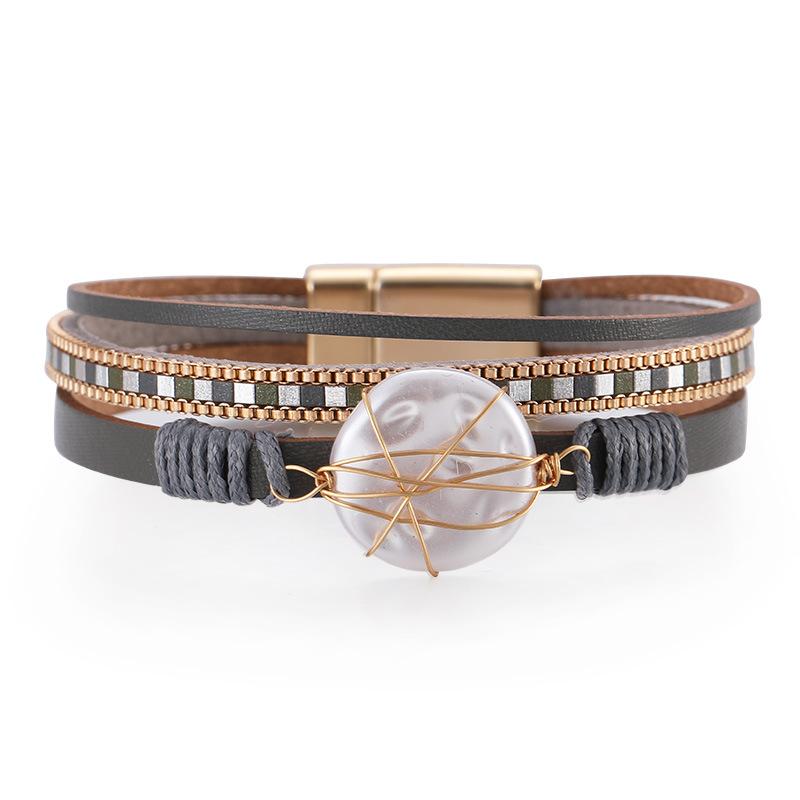 

Кожаный браслет для женщин с несколькими имитациями жемчуга, магнитный браслет