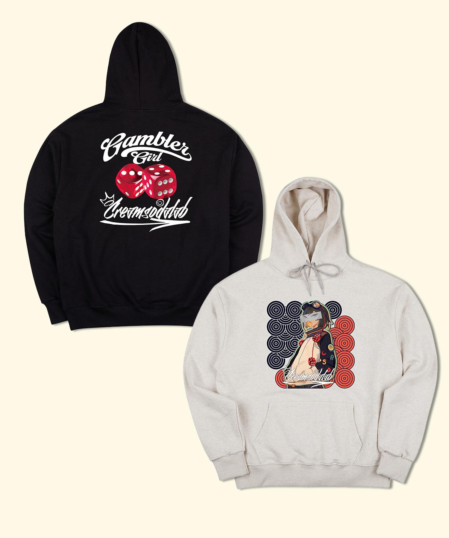 Cream Soda Lab Dice Gambler Girl Hoodie Black Oatmeal Set Oatmeal/Black Xl