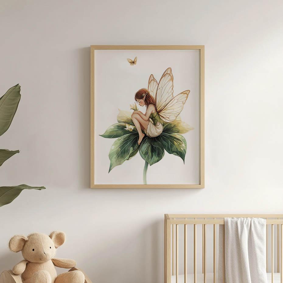 Poster Magic Fairy On Green Leaf Poster Magic Fairy On Green Leaf, 70X100 Cm, Frameless, Premium Canvas On Stretcher