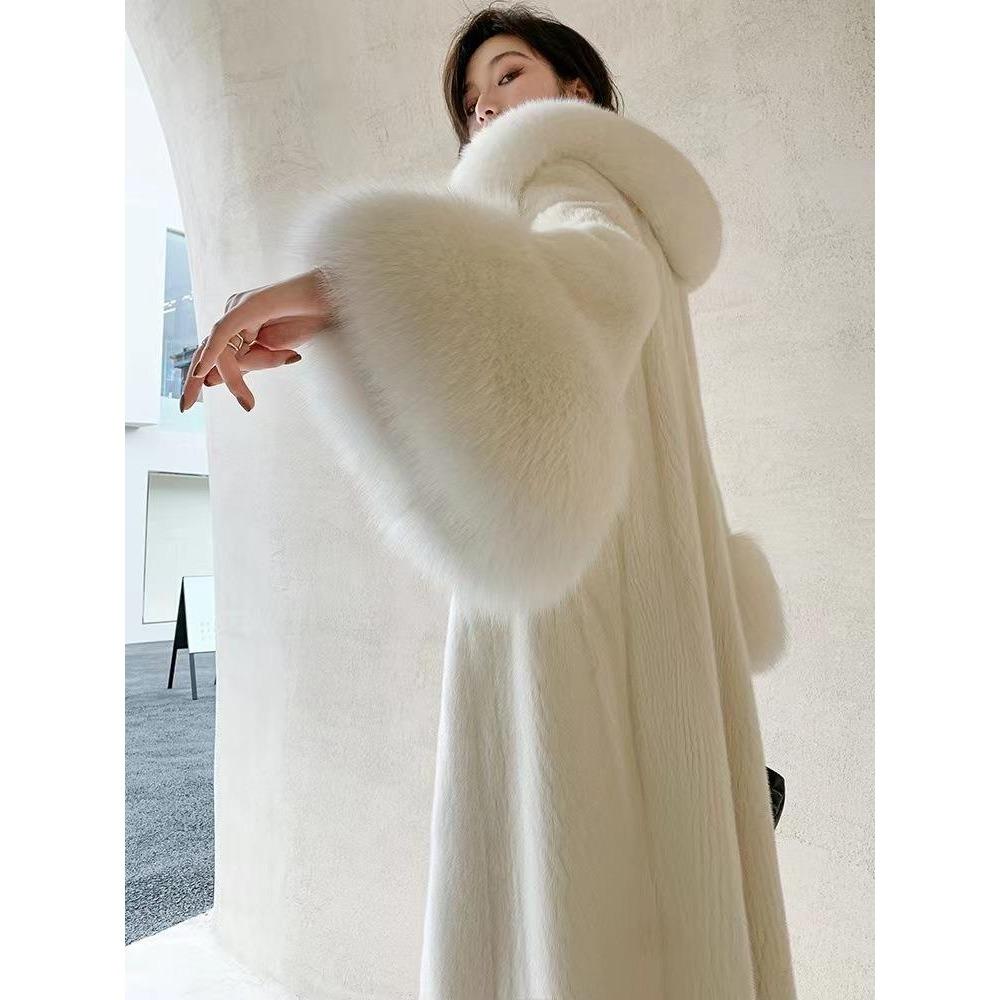 Women's Mink Coat Mid-length Autumn and Winter Mink Velvet Imitation Fur Fox Fur Collar Women's Slim New Large Size Thickened Coat