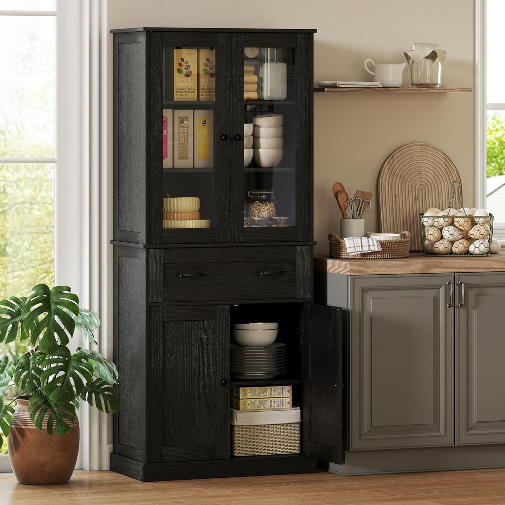 Mobile da Cucina, Credenza, Frontale in Acrilico, Cassetti, 76 x 40 x 182,5 cm, Nero