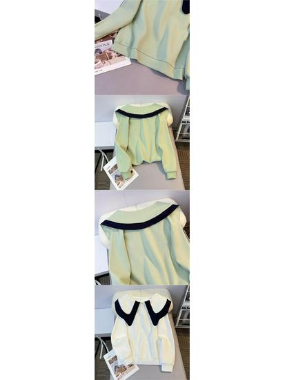 2024 Spring/Autumn Loose Korean Style Lotus Leaf Collar Button Sweater - Women's Fashionable Versatile Design.