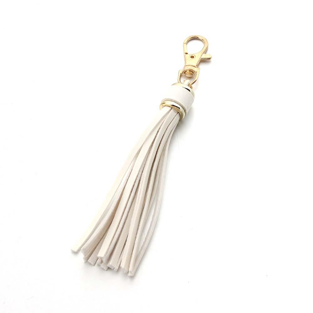 Fashion Gold Colour Alloy Lobster Clapes Leather Tassel Pendant Keychain for Women's Bag Accessories