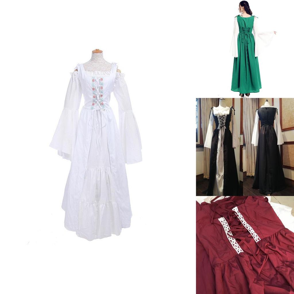 Stunning Women's Floor Length Renaissance Medieval Gown Featuring Off Shoulder Design And Elastic Waist