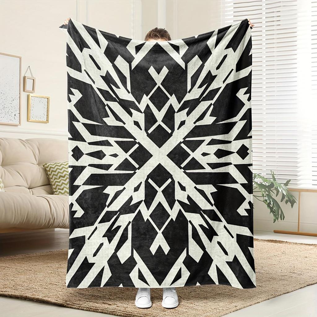 1pc Geometric print blanket, made of polyester, machine washable, suitable for bedrooms, sofas, and living rooms.