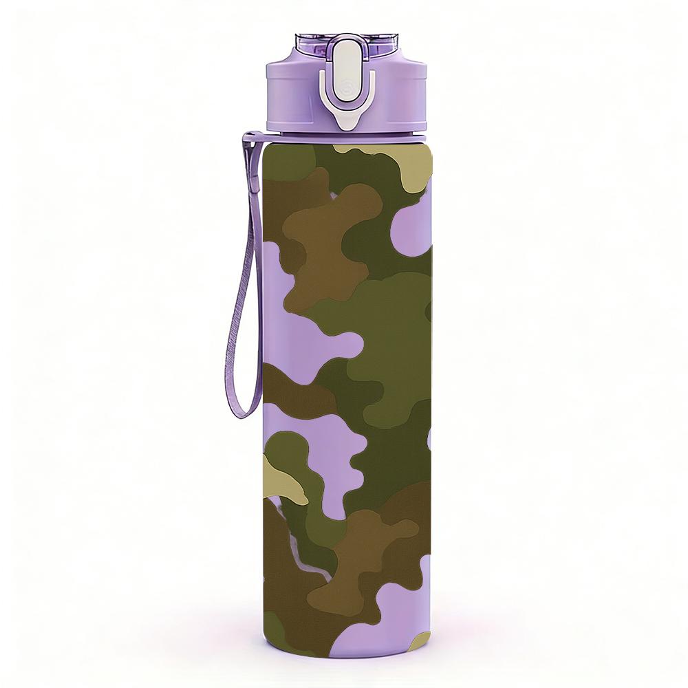1PC White Green Camouflage Texture 750ml Color Plastic Sports Water Bottle Leakproof Flip Straw Lid For Sports Office Home Use
