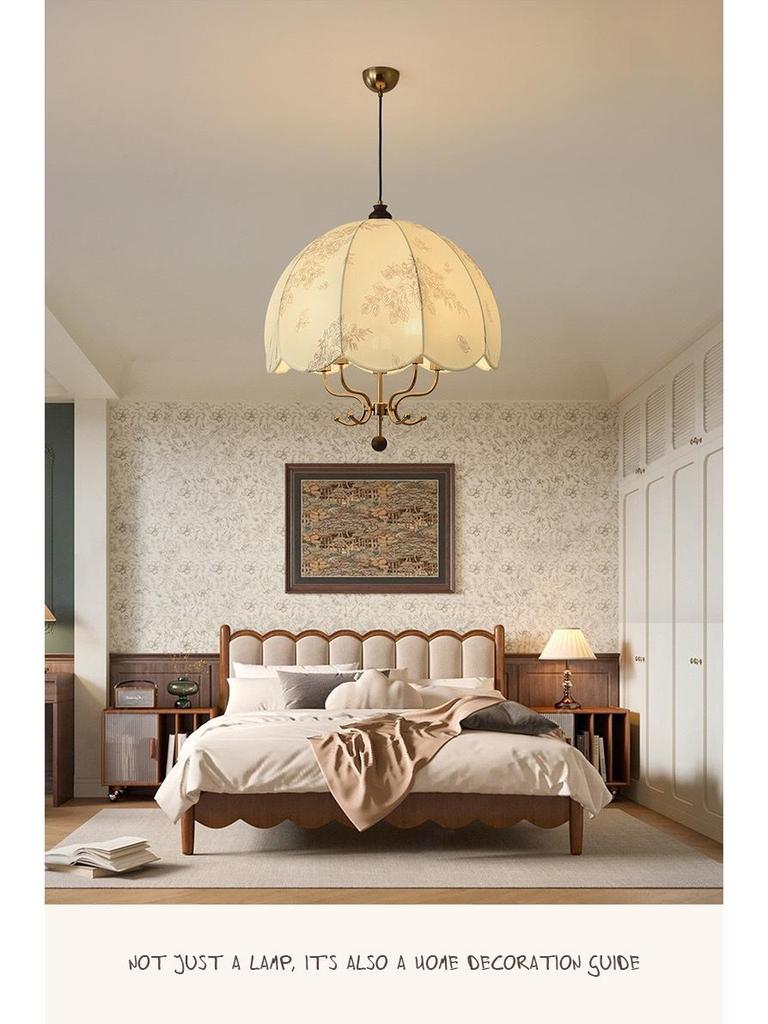 Retro American Wabi-Sabi Chandelier: French Vintage Wood & Fabric Lighting for Bar, Bedroom, or Closet