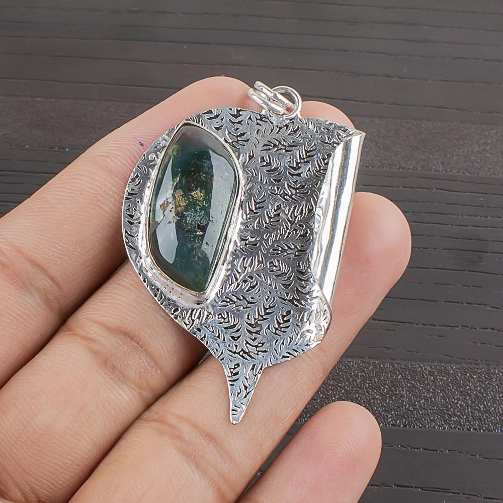 Natural Moss Agate Gemstone 925 Sterling Silver Jewelry Designer Pendant 2.09  AJP-2384