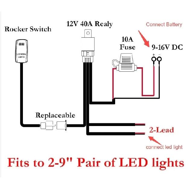 16.4FT LED Light Bar Wiring Harness Kit 300W 2Lead 16 AWG Universal LED Wiring Harness 12V 40A Relay On Off Switch Wiring Harnes