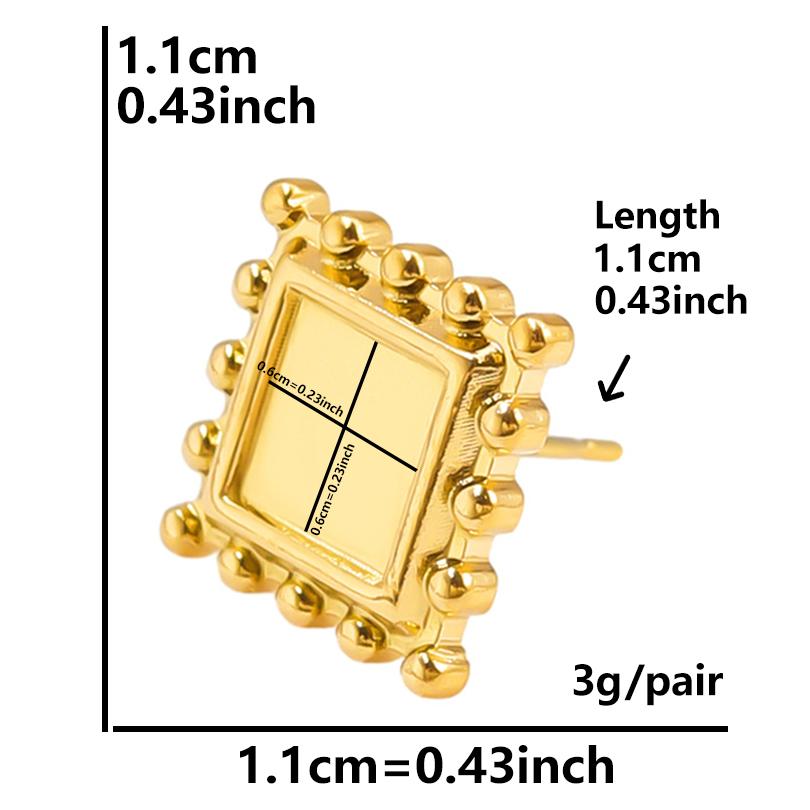 6pcs Real Gold Plated Geometric Round Oval Heart Blank Settings DIY Stone Enamel Crystal Stainless Steel Ear Studs For Women Men