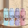 1PC Vintage Coffee Time Text 750ml Color Plastic Sports Water Bottle Leakproof Flip Straw Lid Suitable for Sports Office Home Use