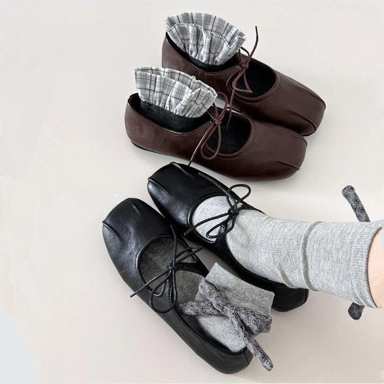 Retro Temperament Round Head with Mary Jane Shoes Pleated Flat Ballet Shoes Shallow Mouth Soft Sole Single Shoes