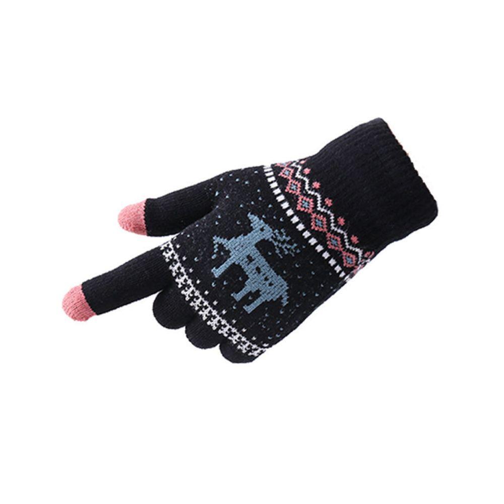 Cute  Stripe Dots Knitted Deer Women Gloves Christmas Winter Gloves Korean Mittens