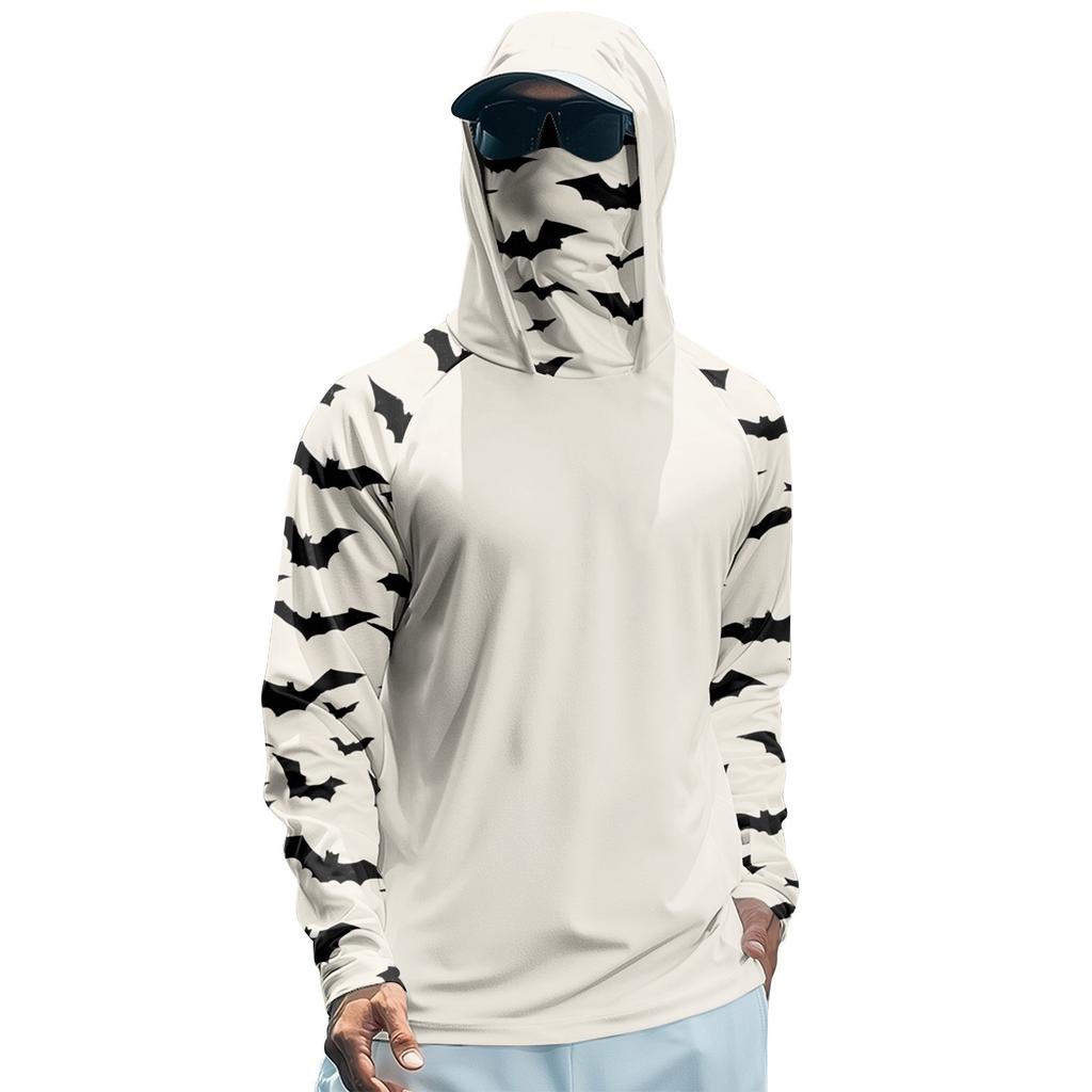 Men's Performance Fishing Raglan Halloween Prints Hoodie - UPF 50+ UV Long Sleeve Sun-protective Shirt With Mesh Visor