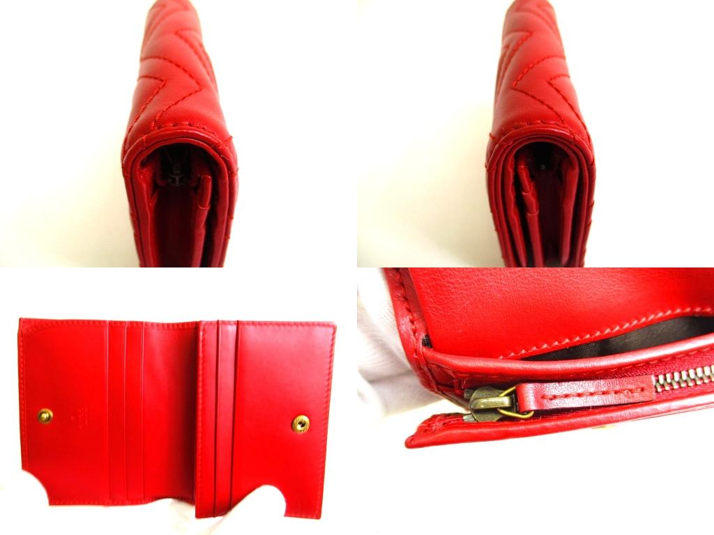 Authentic GUCCI GG Marmont Red Leather Bifold Wallet Compact Wallet #b272 Open box