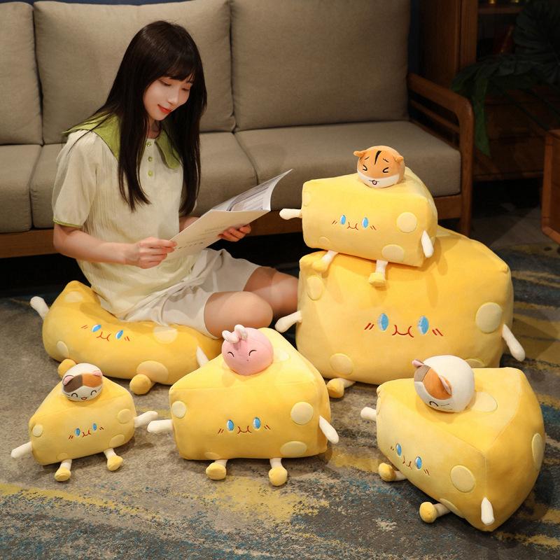 Funny Cheese Plushie Toy Soft Stuffed Animal Pillow Creative Cute Birthday Gift for Kids and Adults