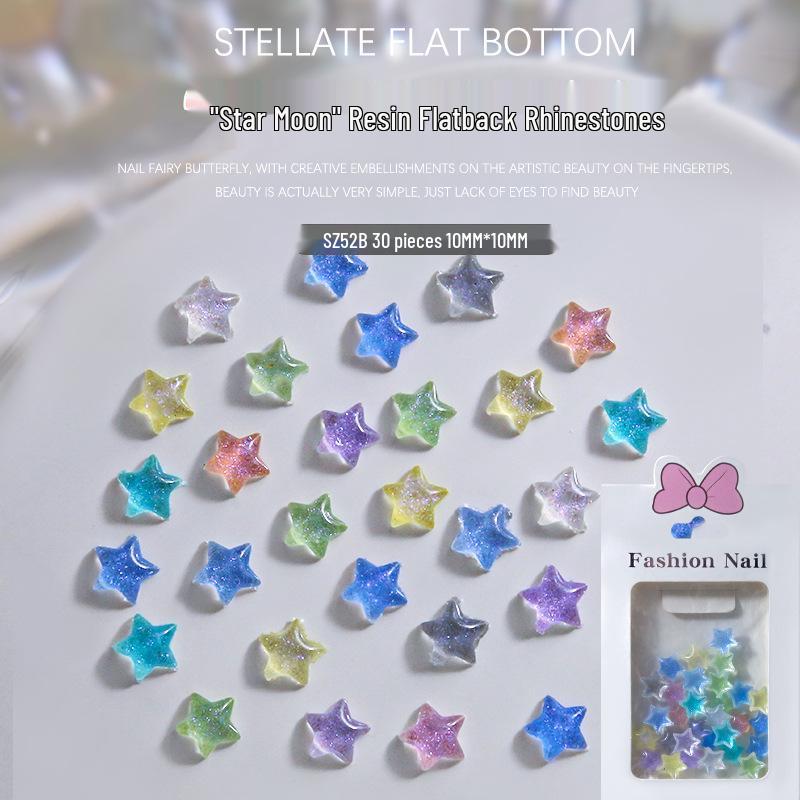 

Nail Art Star & Moon Resin Embellishments: 30 AB Iridescent Flatback Rhinestones & Glitter Decorations