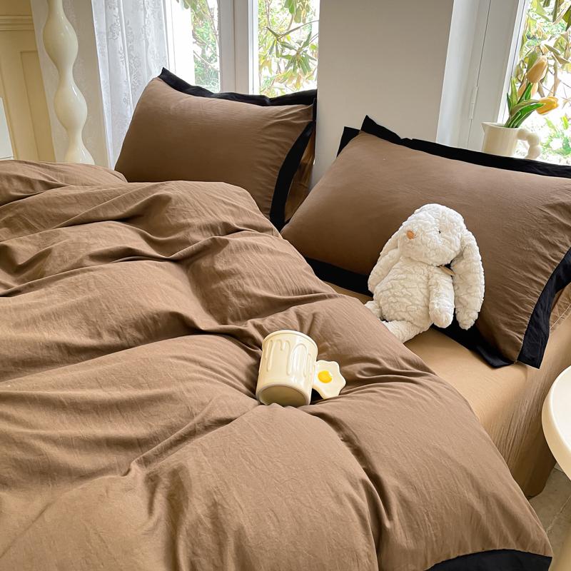 Ins Style Bedding Set  High Weight Heavy Water Washing Wool  Style Double Color Bed Sheet Cover Pillowcase Set For Summer Winter