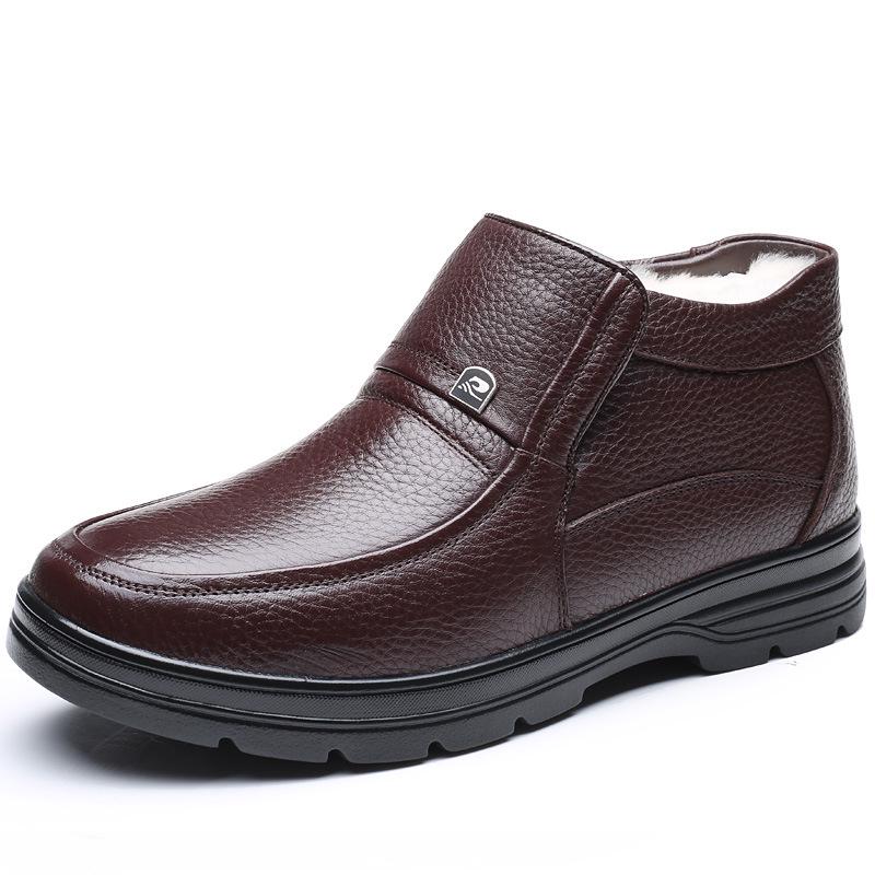 

Зимняя мужская повседневная обувь из натуральной кожи с шерстяной подкладкой 2024 года для людей среднего и пожилого возраста 40