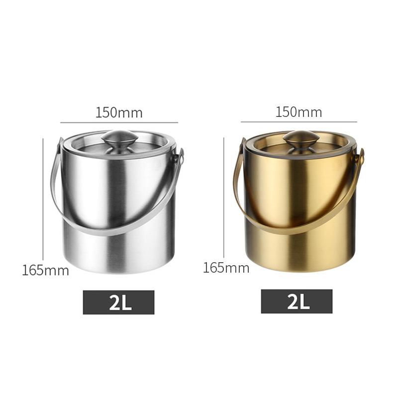 304 2L Stainless Steel Ice Bucket Portable Double Wall Insulated With Lid Hotel Wine Champagne Whiskey Beverage Beer Tools