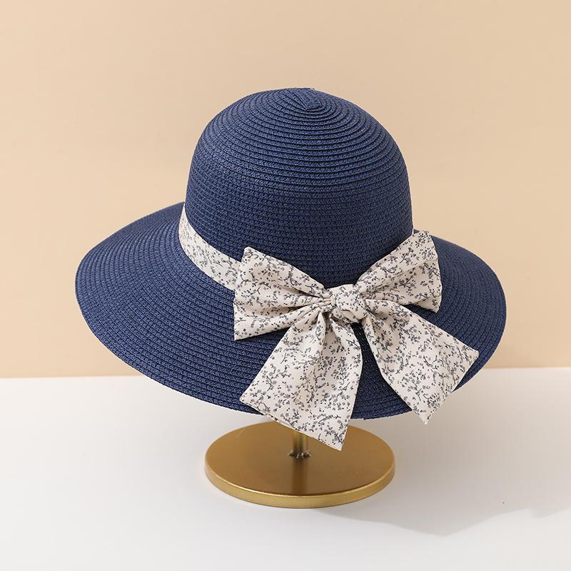 Summer Women's Panama Straw Hat with Butterfly Ribbon Dome Sun Protection Cap for Beach Travel Sunscreen Accessory