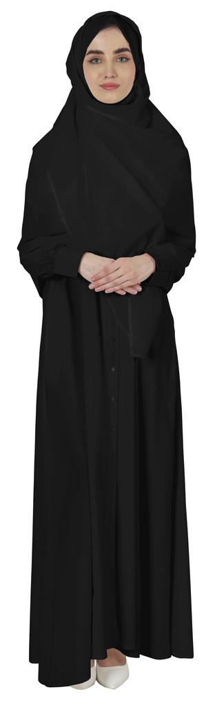 Bimba Abaya Islamic Prayer Dress With Hijab For Women's  Front Button Placket  Muslim