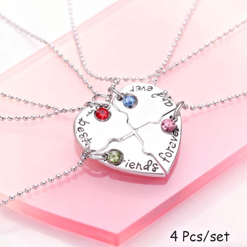 Sun Moon Stars Patchwork BFF Heart Necklace for Best Friends Forever
