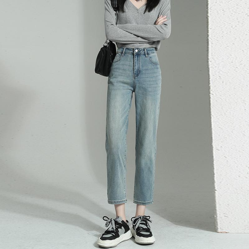 Φθινοπωρινό Γυναικείο Ψηλόμεσο Slim Straight Jeans Plus Size