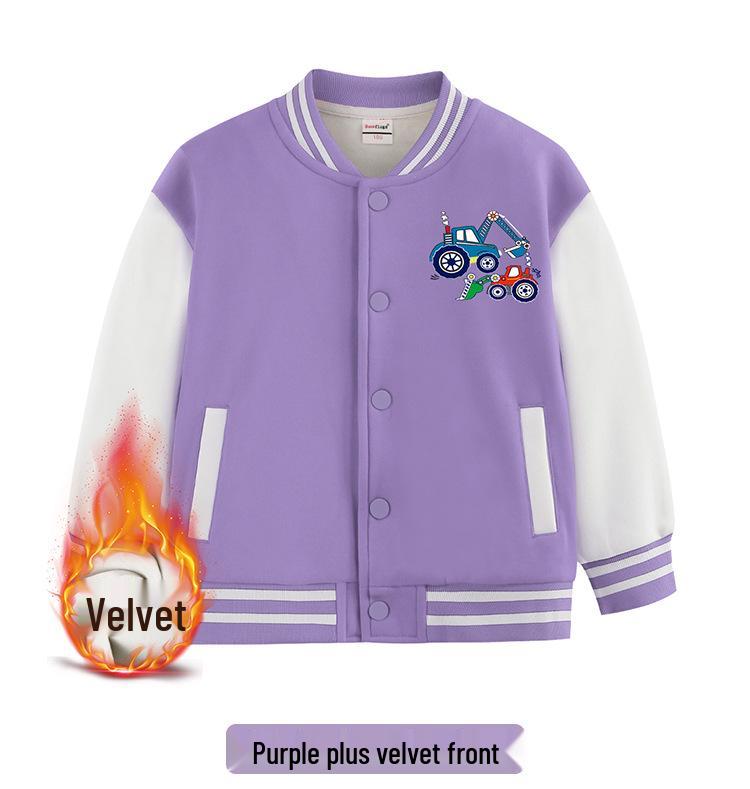 Boys' Versatile Spring/Autumn Jacket - Trendy Velvet Baseball Cardigan
