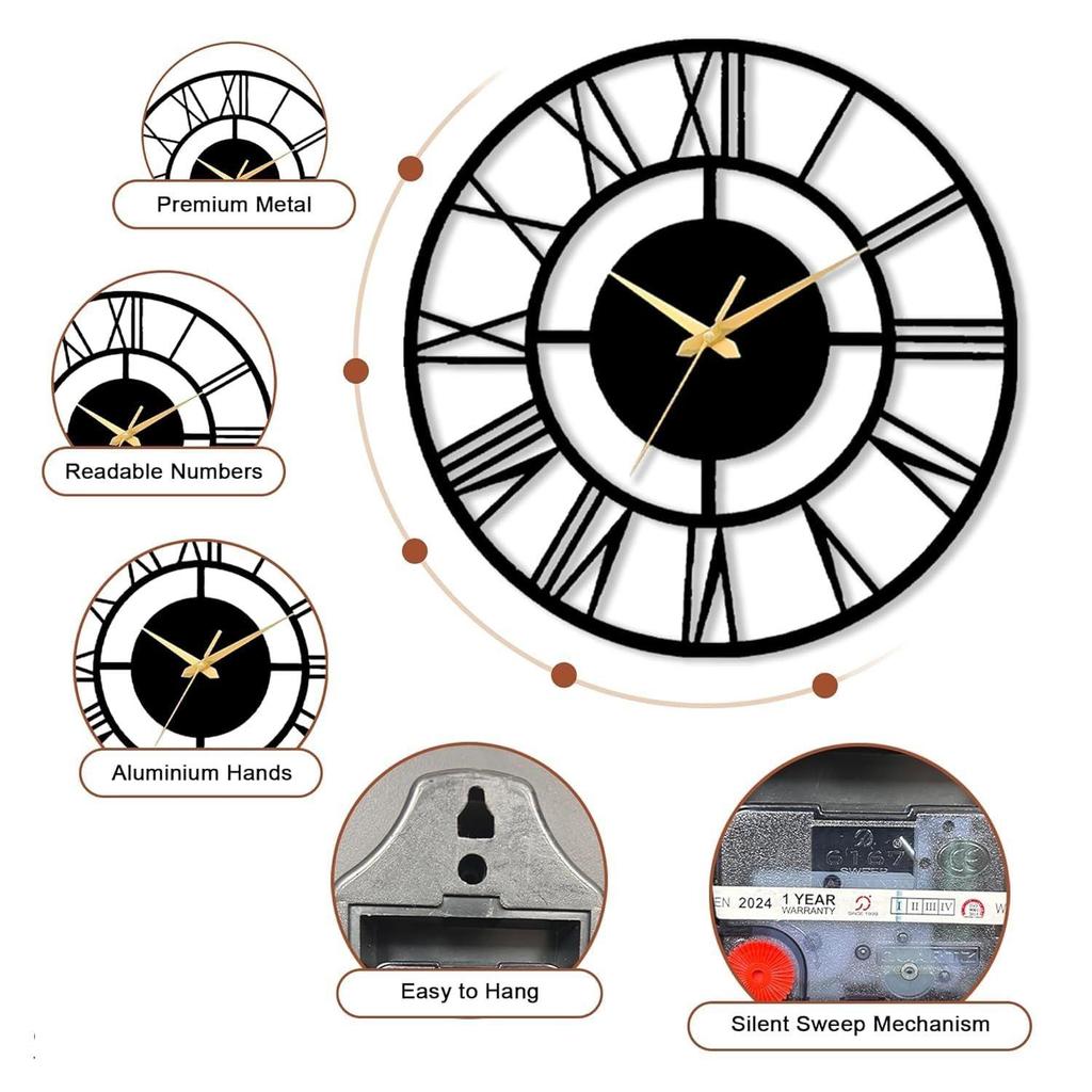 Metal Wall Clock for Living Room Stylish Latest | Fancy Big Size Wall Watch for Hall, Bedroom, Kitchen, Drawing Room | Decorative Antique
